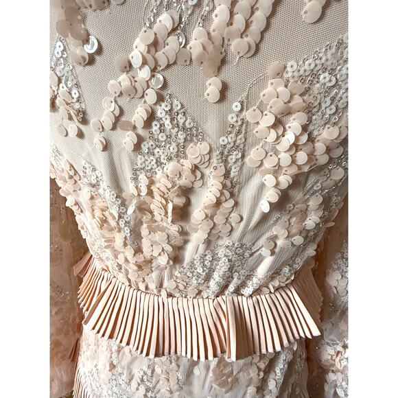 Maje Pale Pink Ruffled V-Neck Sequin Party Formal Dress Size 36/ US 4 - Picture 11 of 14